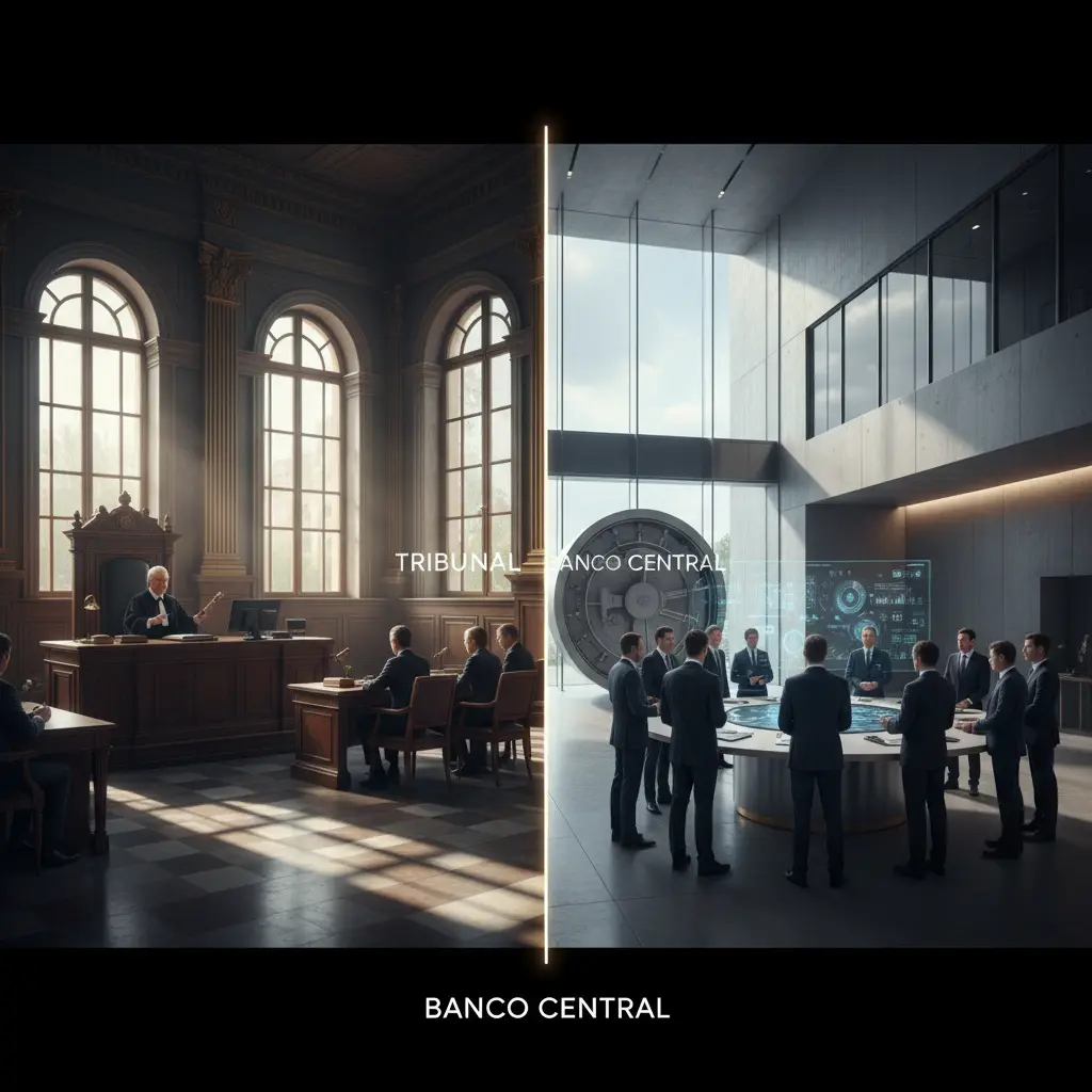 Ilustração editorial: Tribunal ou Banco Central: qual escolher para ganhar R$ 20 mil?